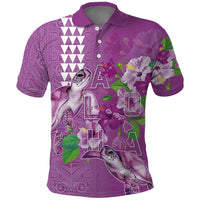 Hawaii Aloha Turtle Hibiscus and Leaves Polo Shirt with Polynesian and Kakau Tattoos Lilac Color - Polynesian Pride
