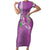 Hawaii Aloha Turtle Hibiscus and Leaves Short Sleeve Bodycon Dress with Polynesian and Kakau Tattoos Lilac Color - Polynesian Pride