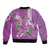 Hawaii Aloha Turtle Hibiscus and Leaves Sleeve Zip Bomber Jacket with Polynesian and Kakau Tattoos Lilac Color - Polynesian Pride