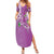 Hawaii Aloha Turtle Hibiscus and Leaves Summer Maxi Dress with Polynesian and Kakau Tattoos Lilac Color - Polynesian Pride