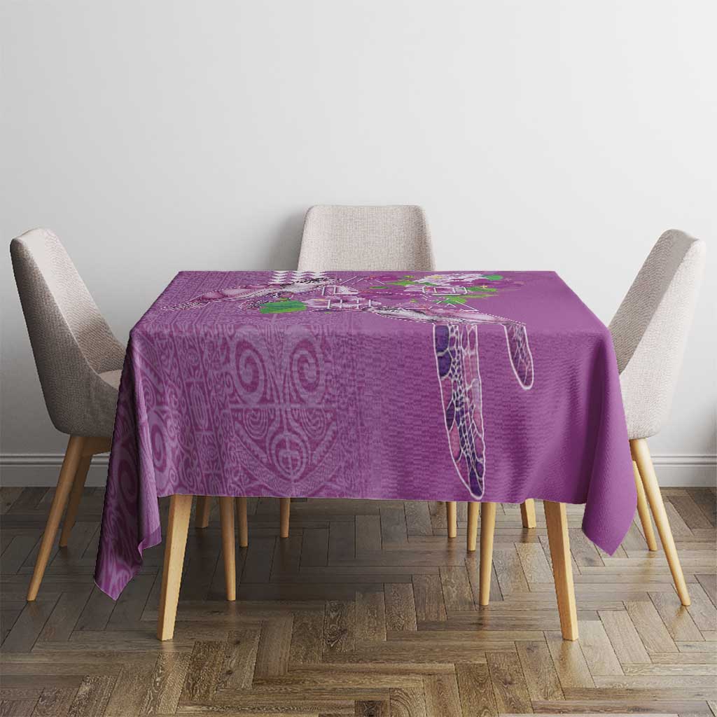 Hawaii Aloha Turtle Hibiscus and Leaves Tablecloth with Polynesian and Kakau Tattoos Lilac Color - Polynesian Pride