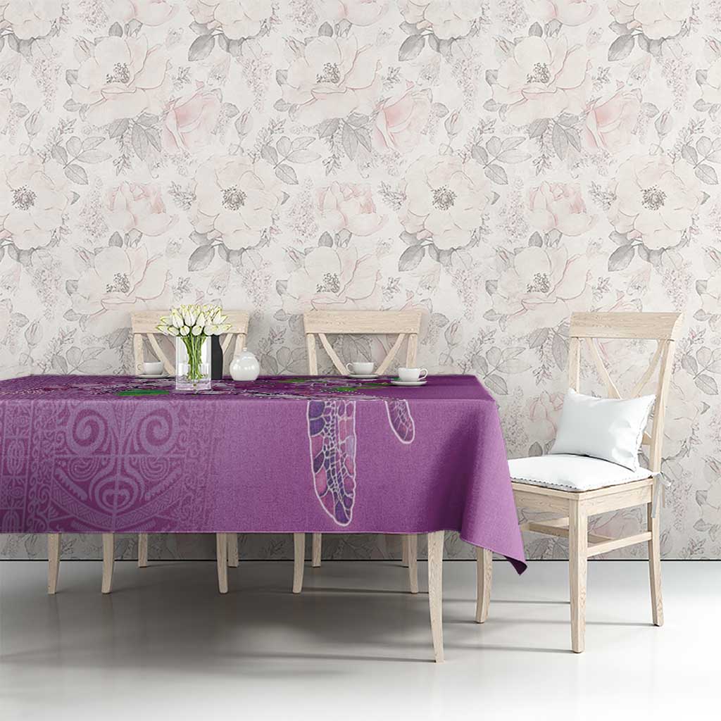 Hawaii Aloha Turtle Hibiscus and Leaves Tablecloth with Polynesian and Kakau Tattoos Lilac Color - Polynesian Pride