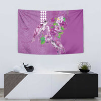 Hawaii Aloha Turtle Hibiscus and Leaves Tapestry with Polynesian and Kakau Tattoos Lilac Color - Polynesian Pride