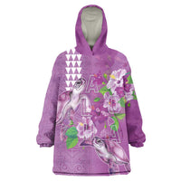 Hawaii Aloha Turtle Hibiscus and Leaves Wearable Blanket Hoodie with Polynesian and Kakau Tattoos Lilac Color LT03 One Size Purple - Polynesian Pride