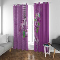 Hawaii Aloha Turtle Hibiscus and Leaves Window Curtain with Polynesian and Kakau Tattoos Lilac Color - Polynesian Pride