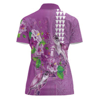 Hawaii Aloha Turtle Hibiscus and Leaves Women Polo Shirt with Polynesian and Kakau Tattoos Lilac Color LT03 - Polynesian Pride
