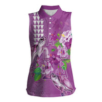 Hawaii Aloha Turtle Hibiscus and Leaves Women Sleeveless Polo Shirt with Polynesian and Kakau Tattoos Lilac Color LT03 Female Purple - Polynesian Pride