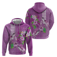 Hawaii Aloha Turtle Hibiscus and Leaves Zip Hoodie with Polynesian and Kakau Tattoos Lilac Color - Polynesian Pride