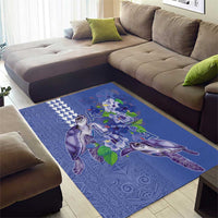 Hawaii Aloha Turtle Hibiscus and Leaves Area Rug with Polynesian and Kakau Tattoos Denim Color - Polynesian Pride