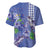 Hawaii Aloha Turtle Hibiscus and Leaves Baseball Jersey with Polynesian and Kakau Tattoos Denim Color - Polynesian Pride