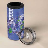 Hawaii Aloha Turtle Hibiscus and Leaves 4 in 1 Can Cooler Tumbler with Polynesian and Kakau Tattoos Denim Color - Polynesian Pride