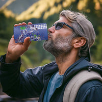 Hawaii Aloha Turtle Hibiscus and Leaves 4 in 1 Can Cooler Tumbler with Polynesian and Kakau Tattoos Denim Color - Polynesian Pride