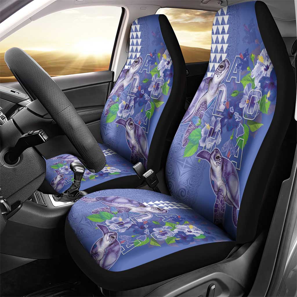 Hawaii Aloha Turtle Hibiscus and Leaves Car Seat Cover with Polynesian and Kakau Tattoos Denim Color - Polynesian Pride