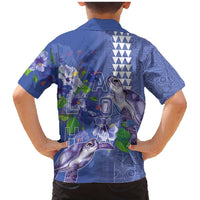 Hawaii Aloha Turtle Hibiscus and Leaves Family Matching Mermaid Dress and Hawaiian Shirt with Polynesian and Kakau Tattoos Denim Color LT03 - Polynesian Pride