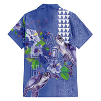 Hawaii Aloha Turtle Hibiscus and Leaves Family Matching Off The Shoulder Long Sleeve Dress and Hawaiian Shirt with Polynesian and Kakau Tattoos Denim Color LT03 - Polynesian Pride