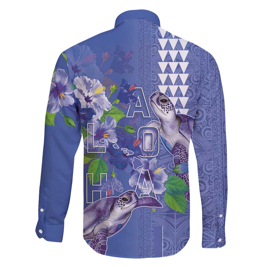 Hawaii Aloha Turtle Hibiscus and Leaves Family Matching Off Shoulder Short Dress and Hawaiian Shirt with Polynesian and Kakau Tattoos Denim Color LT03 - Polynesian Pride