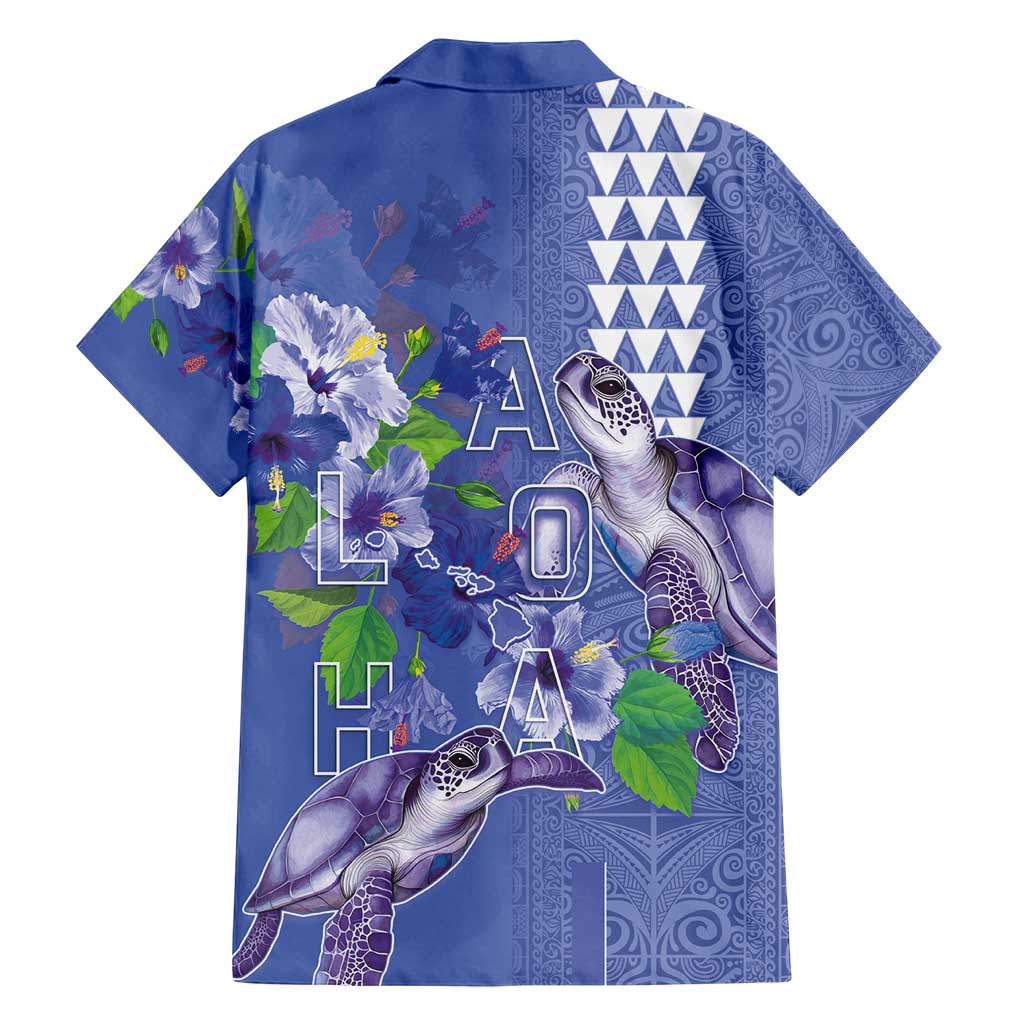 Hawaii Aloha Turtle Hibiscus and Leaves Family Matching Puletasi and Hawaiian Shirt with Polynesian and Kakau Tattoos Denim Color LT03 - Polynesian Pride