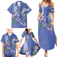 Hawaii Aloha Turtle Hibiscus and Leaves Family Matching Summer Maxi Dress and Hawaiian Shirt with Polynesian and Kakau Tattoos Denim Color LT03 - Polynesian Pride