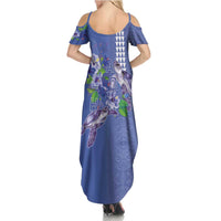 Hawaii Aloha Turtle Hibiscus and Leaves Family Matching Summer Maxi Dress and Hawaiian Shirt with Polynesian and Kakau Tattoos Denim Color LT03 - Polynesian Pride