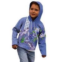 Hawaii Aloha Turtle Hibiscus and Leaves Kid Hoodie with Polynesian and Kakau Tattoos Denim Color - Polynesian Pride
