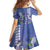 Hawaii Aloha Turtle Hibiscus and Leaves Kid Short Sleeve Dress with Polynesian and Kakau Tattoos Denim Color - Polynesian Pride
