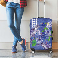 Hawaii Aloha Turtle Hibiscus and Leaves Luggage Cover with Polynesian and Kakau Tattoos Denim Color - Polynesian Pride