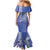 Hawaii Aloha Turtle Hibiscus and Leaves Mermaid Dress with Polynesian and Kakau Tattoos Denim Color - Polynesian Pride