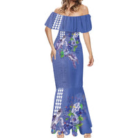 Hawaii Aloha Turtle Hibiscus and Leaves Mermaid Dress with Polynesian and Kakau Tattoos Denim Color LT03 - Polynesian Pride