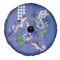 Hawaii Aloha Turtle Hibiscus and Leaves Spare Tire Cover with Polynesian and Kakau Tattoos Denim Color - Polynesian Pride