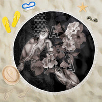 Hawaii Aloha Turtle Hibiscus and Leaves Beach Blanket with Polynesian and Kakau Tattoos Black Color - Polynesian Pride