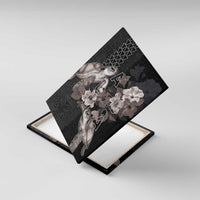 Hawaii Aloha Turtle Hibiscus and Leaves Canvas Wall Art with Polynesian and Kakau Tattoos Black Color - Polynesian Pride