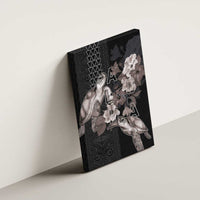 Hawaii Aloha Turtle Hibiscus and Leaves Canvas Wall Art with Polynesian and Kakau Tattoos Black Color - Polynesian Pride