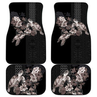 Hawaii Aloha Turtle Hibiscus and Leaves Car Mats with Polynesian and Kakau Tattoos Black Color - Polynesian Pride
