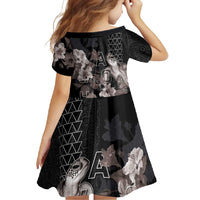 Hawaii Aloha Turtle Hibiscus and Leaves Family Matching Short Sleeve Bodycon Dress and Hawaiian Shirt with Polynesian and Kakau Tattoos Black Color LT03 - Polynesian Pride