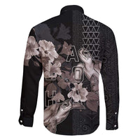 Hawaii Aloha Turtle Hibiscus and Leaves Family Matching Short Sleeve Bodycon Dress and Hawaiian Shirt with Polynesian and Kakau Tattoos Black Color LT03 - Polynesian Pride