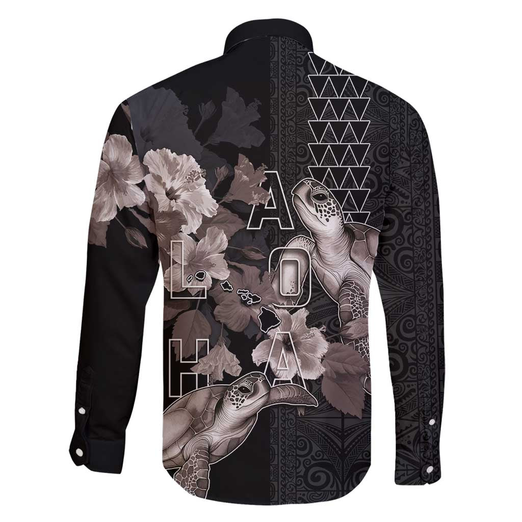 Hawaii Aloha Turtle Hibiscus and Leaves Family Matching Summer Maxi Dress and Hawaiian Shirt with Polynesian and Kakau Tattoos Black Color LT03 - Polynesian Pride