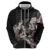Hawaii Aloha Turtle Hibiscus and Leaves Hoodie with Polynesian and Kakau Tattoos Black Color - Polynesian Pride