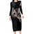 Hawaii Aloha Turtle Hibiscus and Leaves Long Sleeve Bodycon Dress with Polynesian and Kakau Tattoos Black Color - Polynesian Pride