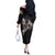 Hawaii Aloha Turtle Hibiscus and Leaves Off The Shoulder Long Sleeve Dress with Polynesian and Kakau Tattoos Black Color - Polynesian Pride