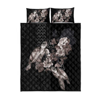 Hawaii Aloha Turtle Hibiscus and Leaves Quilt Bed Set with Polynesian and Kakau Tattoos Black Color - Polynesian Pride