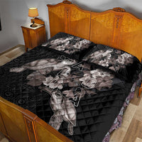 Hawaii Aloha Turtle Hibiscus and Leaves Quilt Bed Set with Polynesian and Kakau Tattoos Black Color - Polynesian Pride