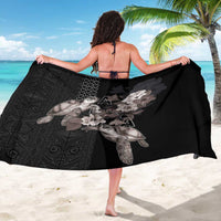 Hawaii Aloha Turtle Hibiscus and Leaves Sarong with Polynesian and Kakau Tattoos Black Color - Polynesian Pride