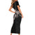 Hawaii Aloha Turtle Hibiscus and Leaves Short Sleeve Bodycon Dress with Polynesian and Kakau Tattoos Black Color - Polynesian Pride