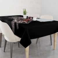 Hawaii Aloha Turtle Hibiscus and Leaves Tablecloth with Polynesian and Kakau Tattoos Black Color - Polynesian Pride