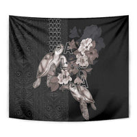 Hawaii Aloha Turtle Hibiscus and Leaves Tapestry with Polynesian and Kakau Tattoos Black Color - Polynesian Pride