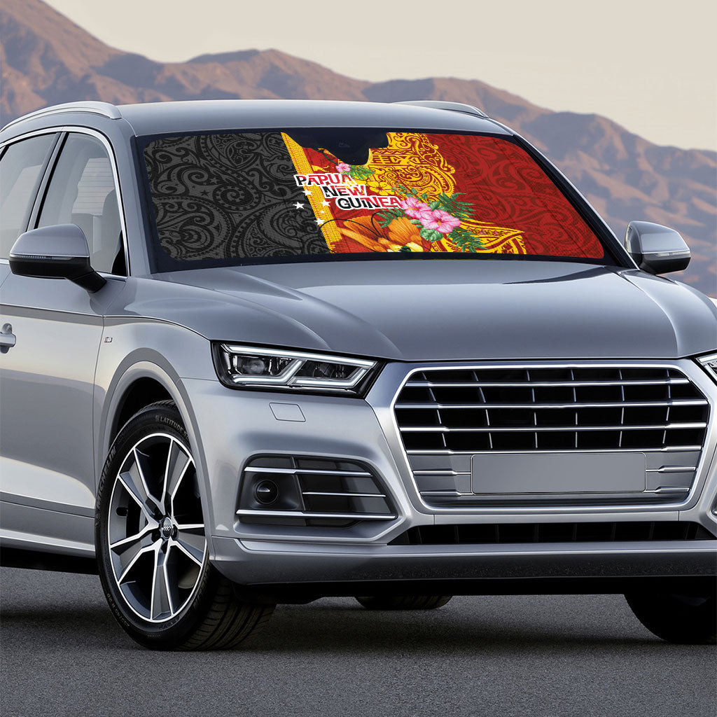 Papua New Guinea Independence Day Auto Sun Shade Birds-of-Paradise Melanesian Tattoos Tropical Plants LT03 - Polynesian Pride
