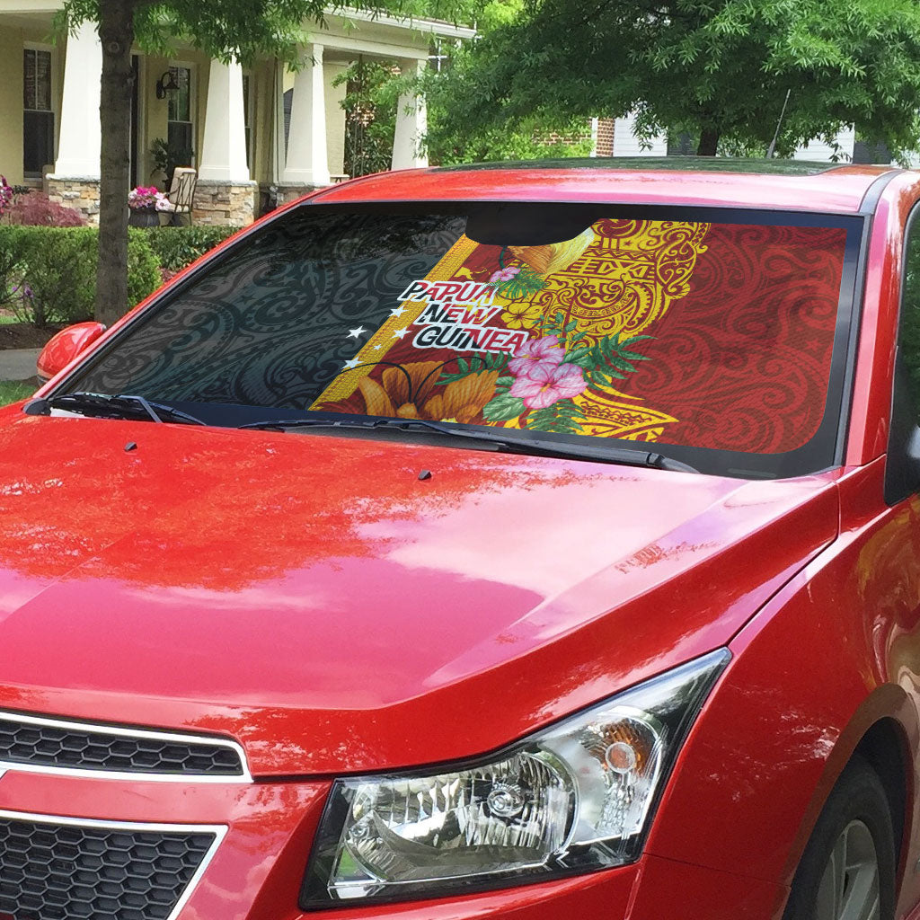 Papua New Guinea Independence Day Auto Sun Shade Birds-of-Paradise Melanesian Tattoos Tropical Plants LT03 - Polynesian Pride
