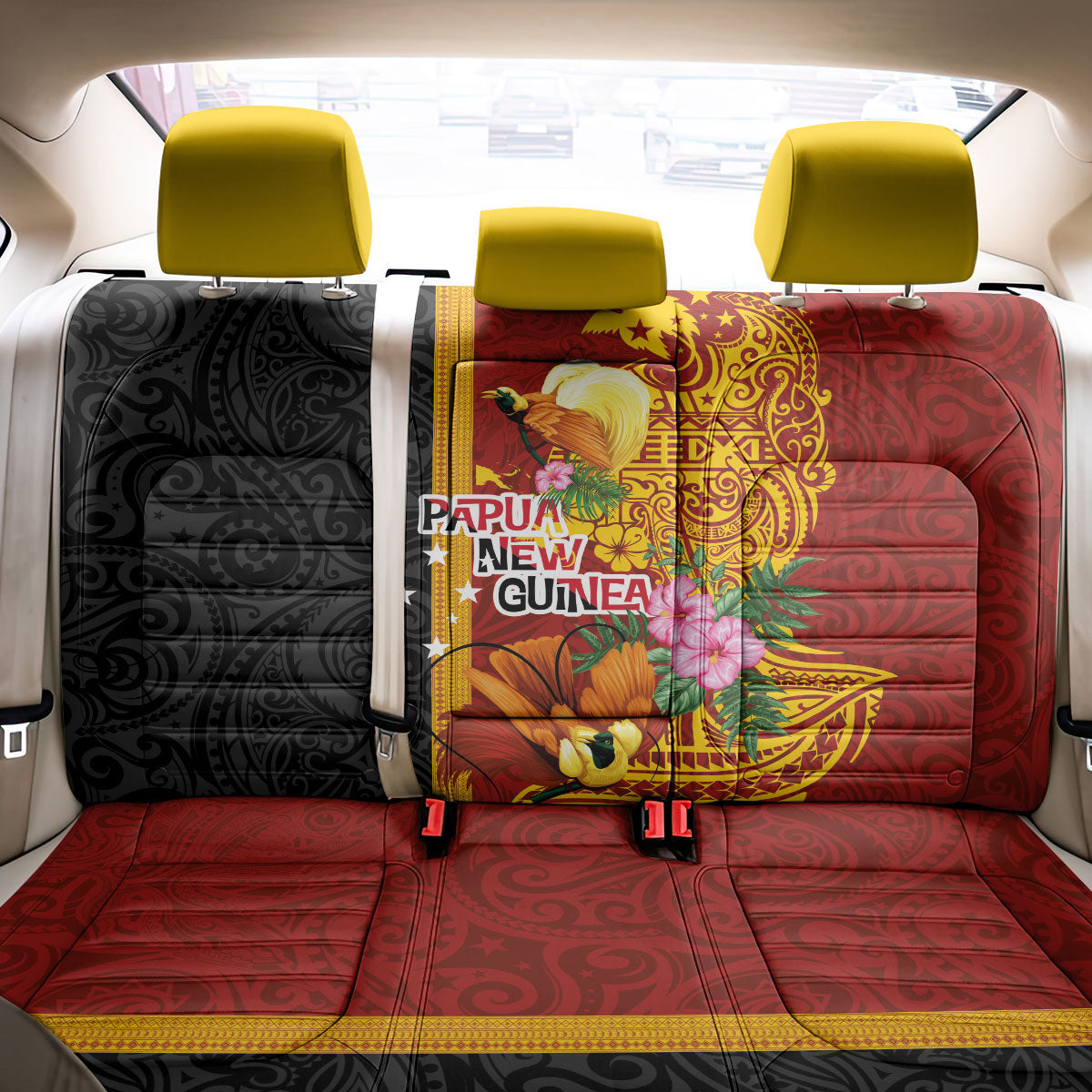 Papua New Guinea Independence Day Back Car Seat Cover Birds-of-Paradise Melanesian Tattoos Tropical Plants LT03 - Polynesian Pride