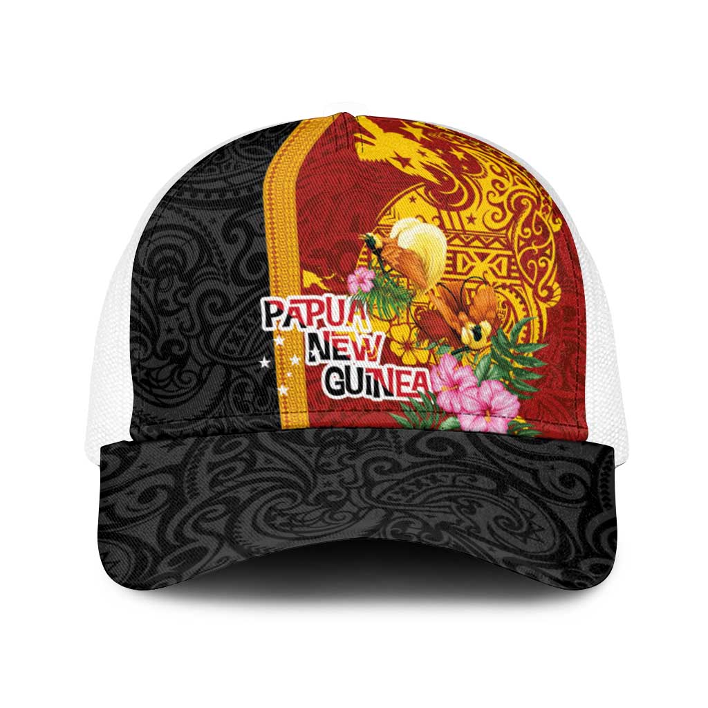 Papua New Guinea Independence Day Baseball Net Cap Birds-of-Paradise Melanesian Tattoos Tropical Plants LT03 One Size White Multicolor - Polynesian Pride