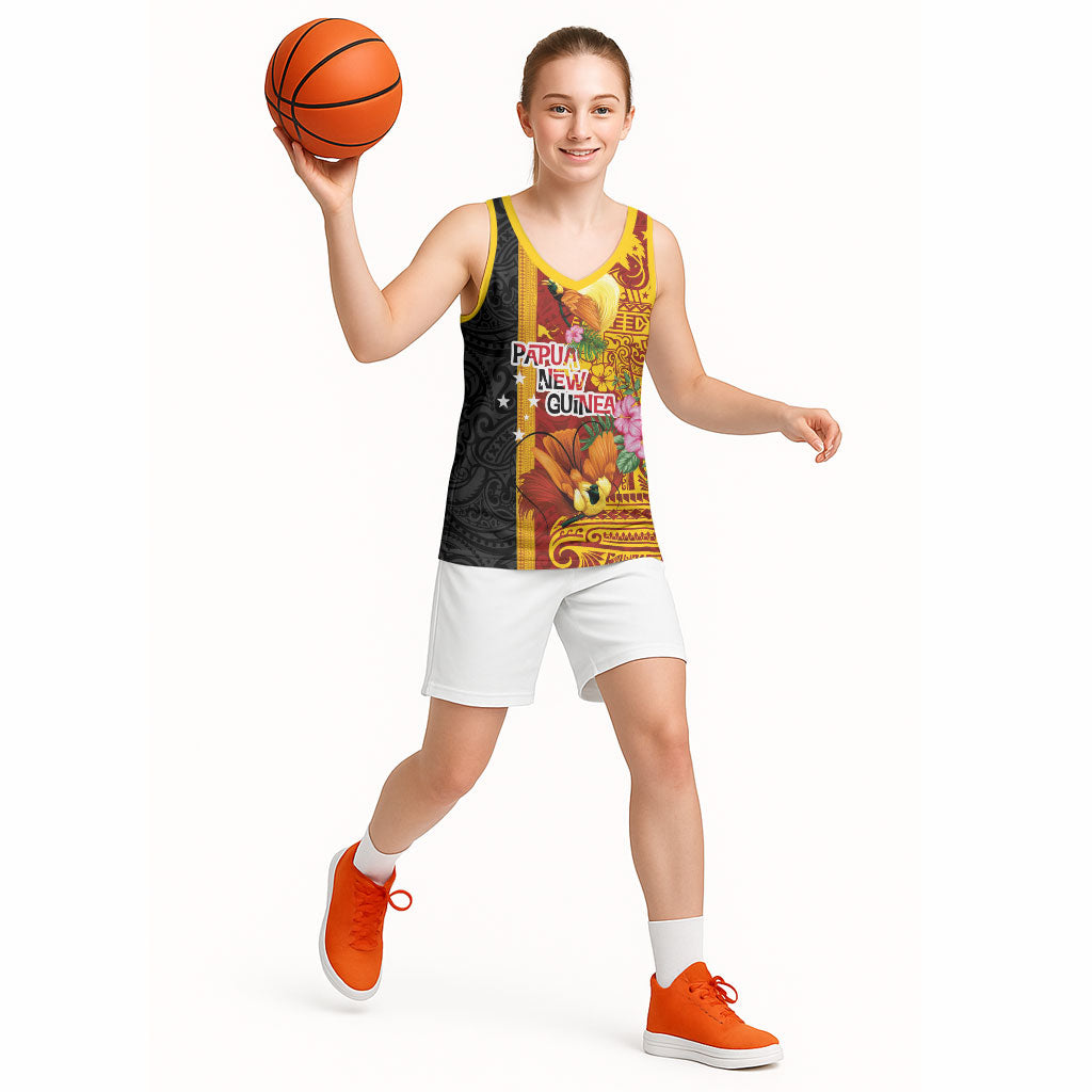 Papua New Guinea Independence Day Basketball Jersey Birds-of-Paradise Melanesian Tattoos Tropical Plants LT03 - Polynesian Pride